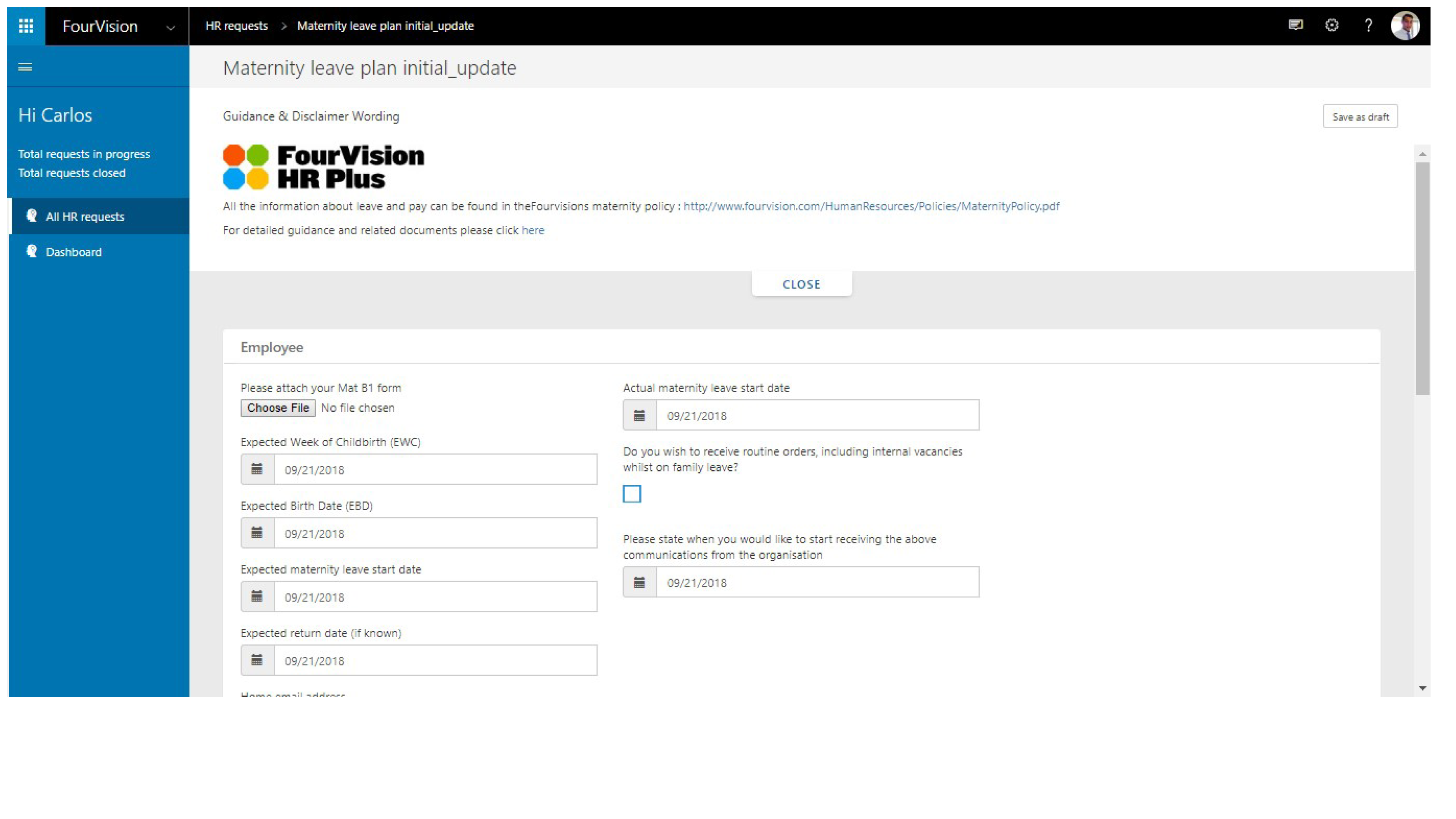 HR request Web App FourVision D365 HR