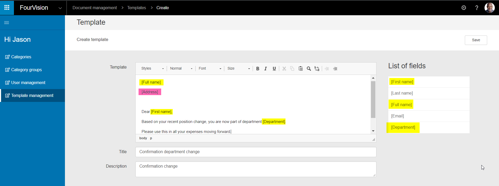 Document Management Web App Microsoft Dynamics 365 HR Create Template FourVision