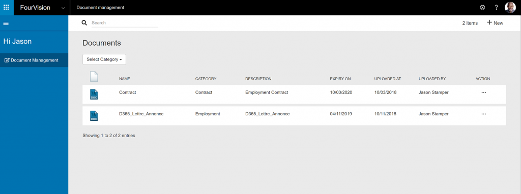 Document Management Web App Microsoft Dynamics 365 HR Overview FourVision