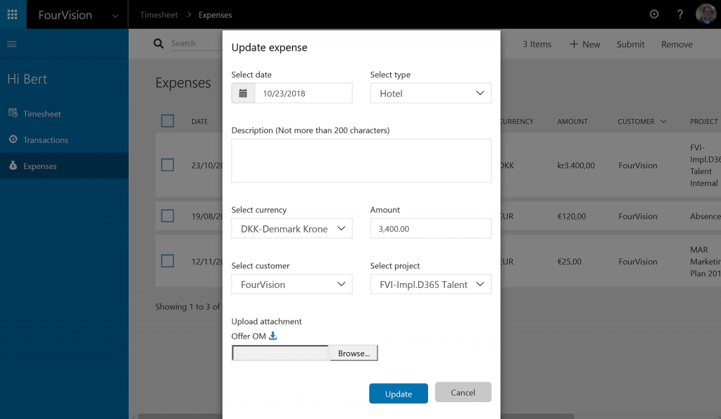Expenses Management Web App Microsoft Dynamics 365 HR Update Expense FourVision