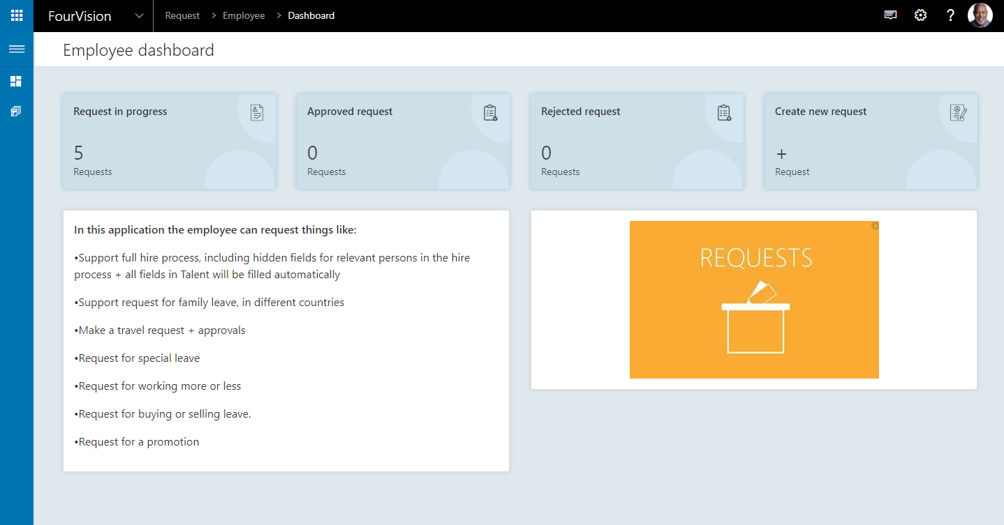 HR Request Web App Microsoft Dynamics 365 HR Employee Dashboard FourVision