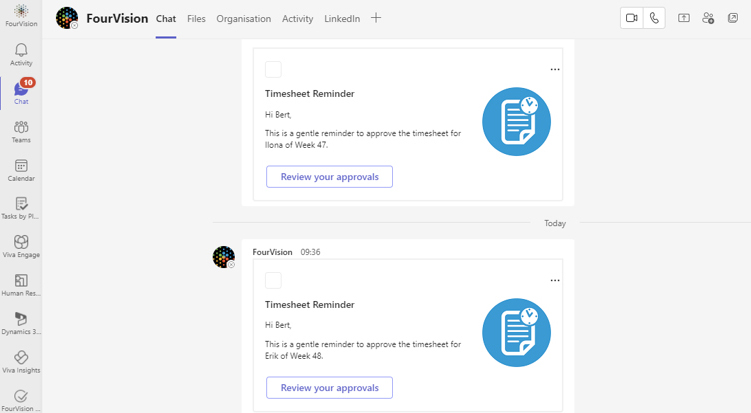 Timesheets Reminders in Microsoft Teams