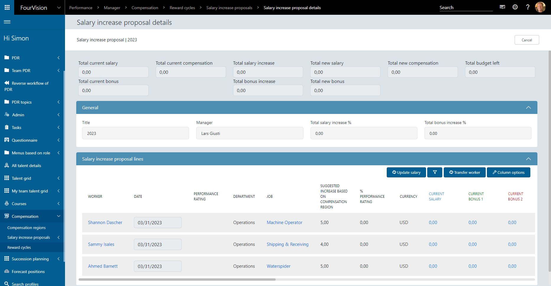 FourVision Performance Management for Dynamics 365 F&O Merit increase form