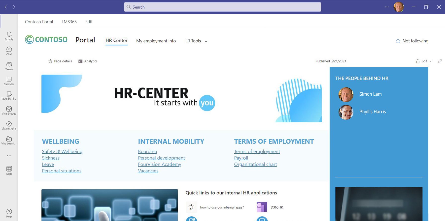 FourVision HR for Viva Sharepoint Portal HR Center Example
