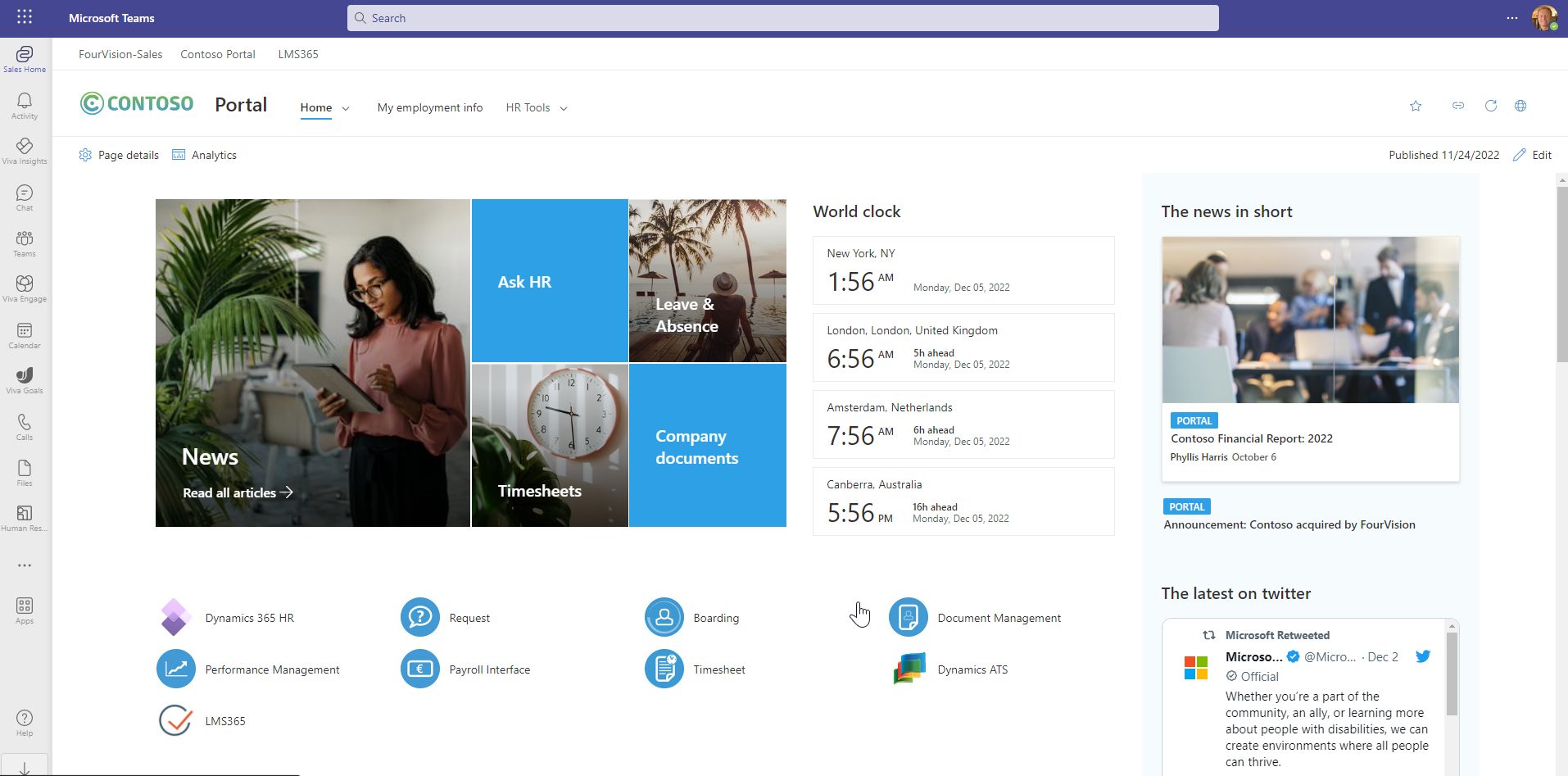 FourVision Viva Sharepoint portal for Microsoft Teams